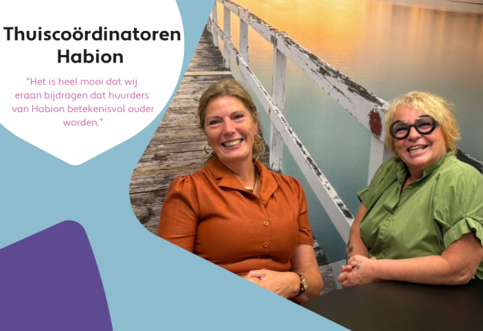 Adjunct-directeur Elisa Dubbelman van woningcorporatie Habion en directeur Andrea Veerman van Steiger B zittend aan tafel.